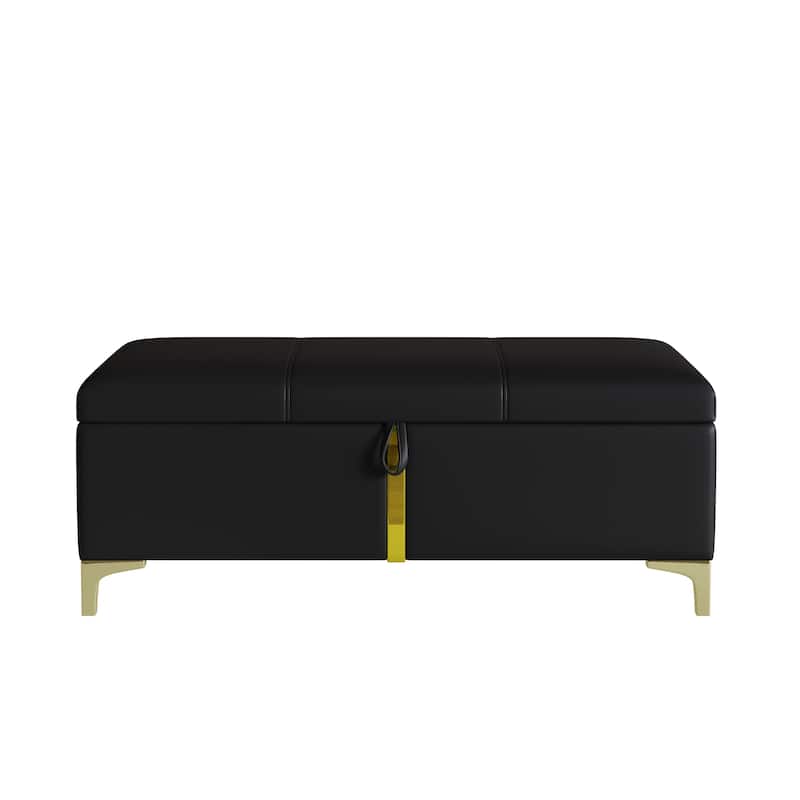 Modern Elegance 2-Piece Bedroom Set with Lift-Up Storage Platform Bed and Gold-Leg Ottoman by Harper&Bright Designs
