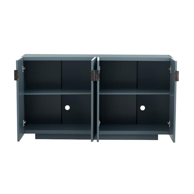 Antique Blue Buffet Cabinet Storage Cabinet Sideboard w/ Adjustable Shelves, Wavy Doors Entryway Floor Cabinet Console Table