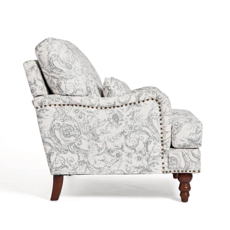 Mid Century Chenille Upholstered Accent Chair with Nailhead Trim