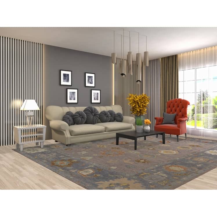 Hand Knotted Oriental 100% Wool Carpet Transitional All-Over Greys & Charcoal Oushak Area Rug - 11' 10'' X 8' 10''