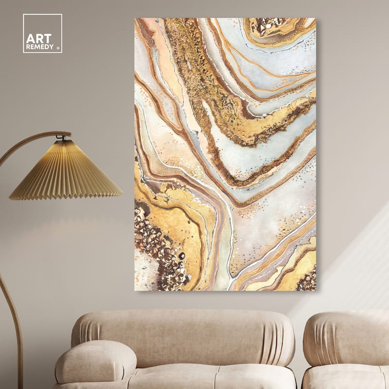 Art Remedy Golden Lines Gallery Wrapped Mineral, Agate & Geode 1 Piece Canvas Wall Art