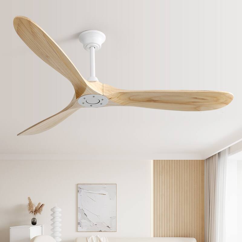 52''/60" Large Ceiling Fan without Lights, Remote Control and Reversible Motor Included, 3 Wood Blades - White and Burlywood Blades - 60 Inch