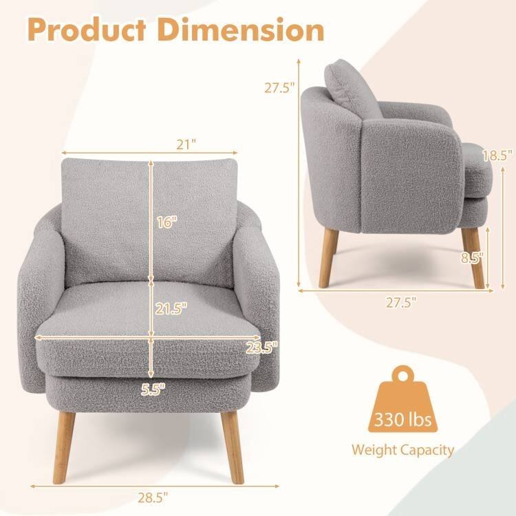 Sherpa Accent Chair with Pillow and Rubber Wood Legs - 28.5" x 27.5" x 27.5"