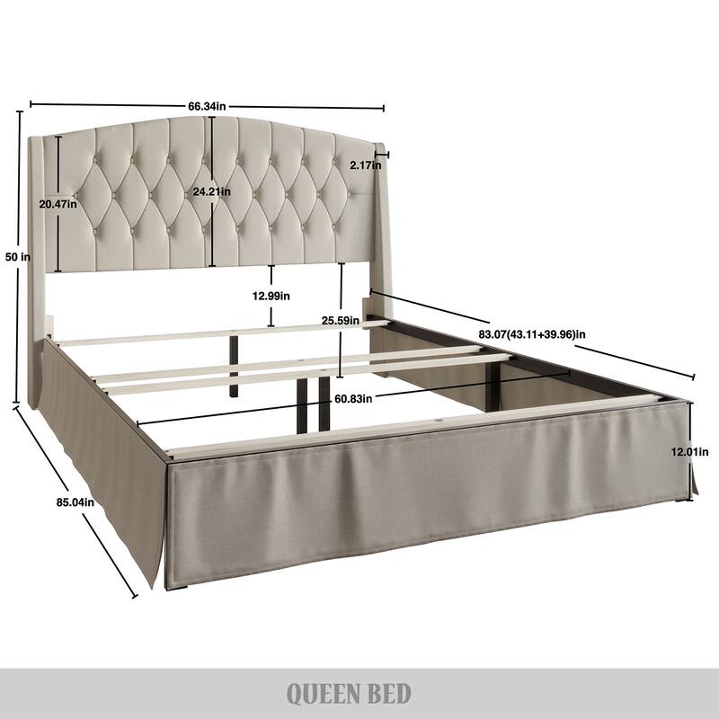 CraftPorch 3 Piece Bedroom Nightstands Set Classic Button Tufted Bed