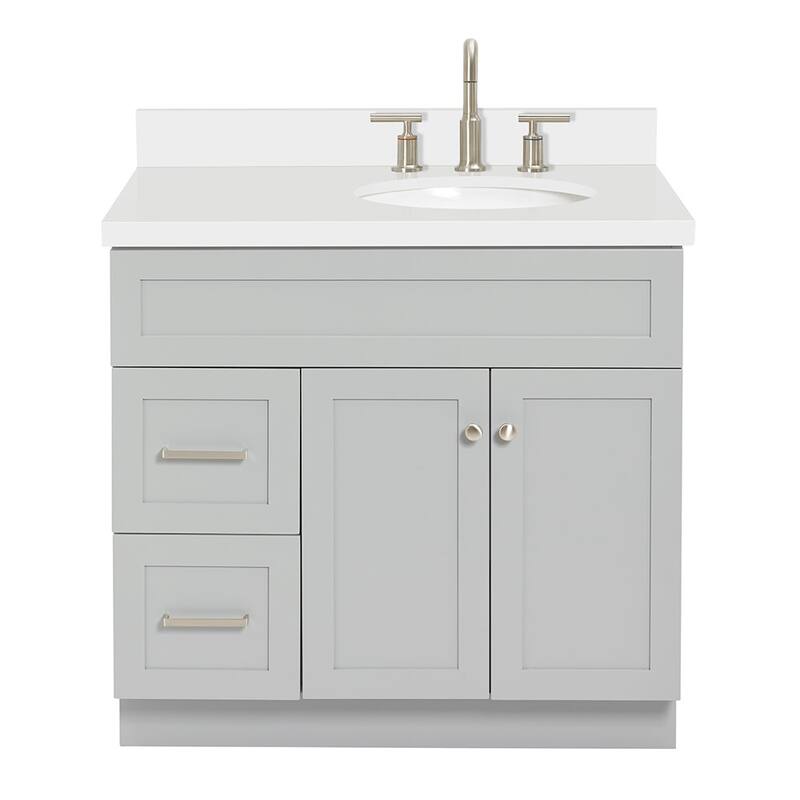 Ariel F037SRWQOVO Hamlet 37" Free Standing Single Basin Vanity Set - Grey / Pure White Top - Ash Finish
