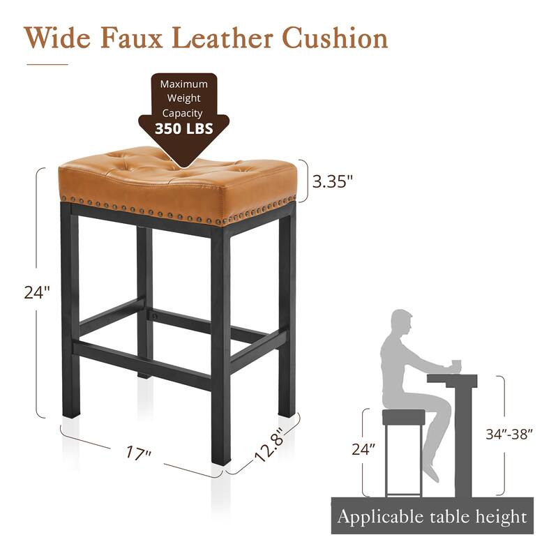 Backless Cushioned Faux Leather Bar Stools Counter Height Stools with Metal Frame - 24" H