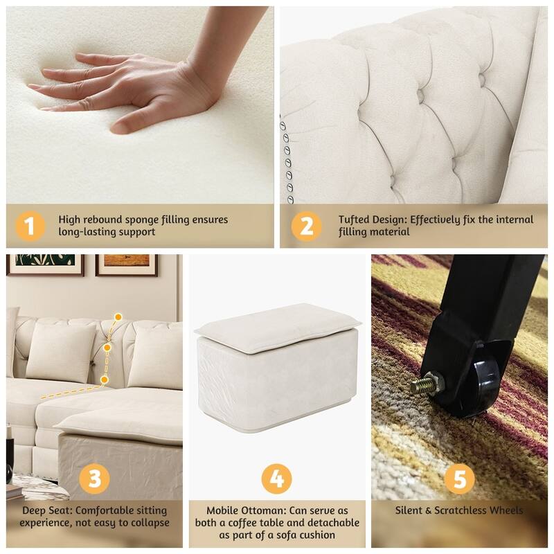 3-in-1 Pull-Out Convertible Sleeper Sofa Bed with Movable Ottoman