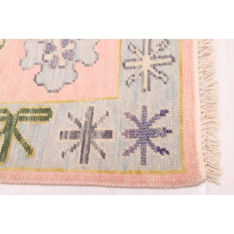 ECARPETGALLERY Hand-knotted Modern Oushak Pink Wool Rug - 3'2 x 12'2