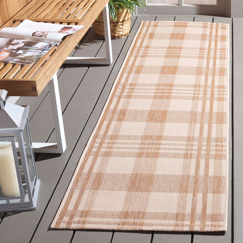 SAFAVIEH Courtyard Oriole Plaid Indoor/ Outdoor Waterproof Patio Backyard. - 2'3" x 6'7" Runner - Natural/Beige