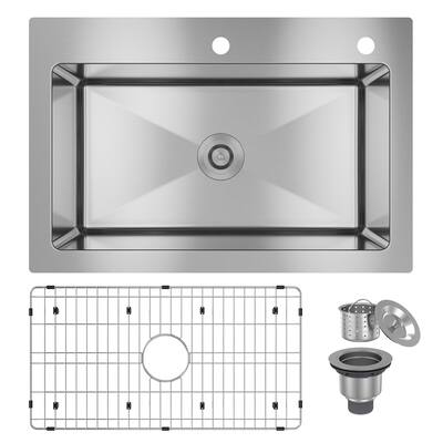33 in. Drop-in Single Bowl 18 Gauge Brushed Stainless Steel Kitchen Sink with Bottom Grid and Basket Strainer, cUPC Certified