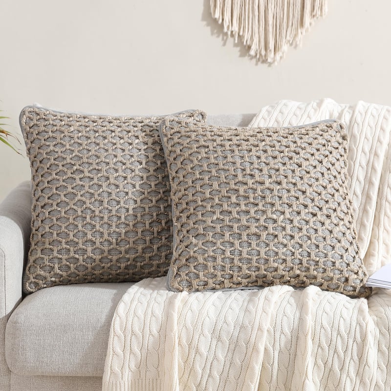 Boho Living Jada Braided Cotton/Jute Throw Pillow Covers - 20x20 set of 2 - Grey