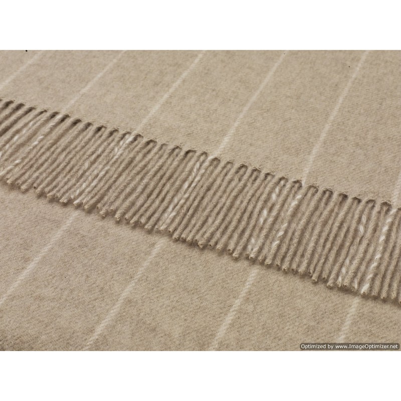 Merino Lambswool Pinstripe Beige Throw Blanket