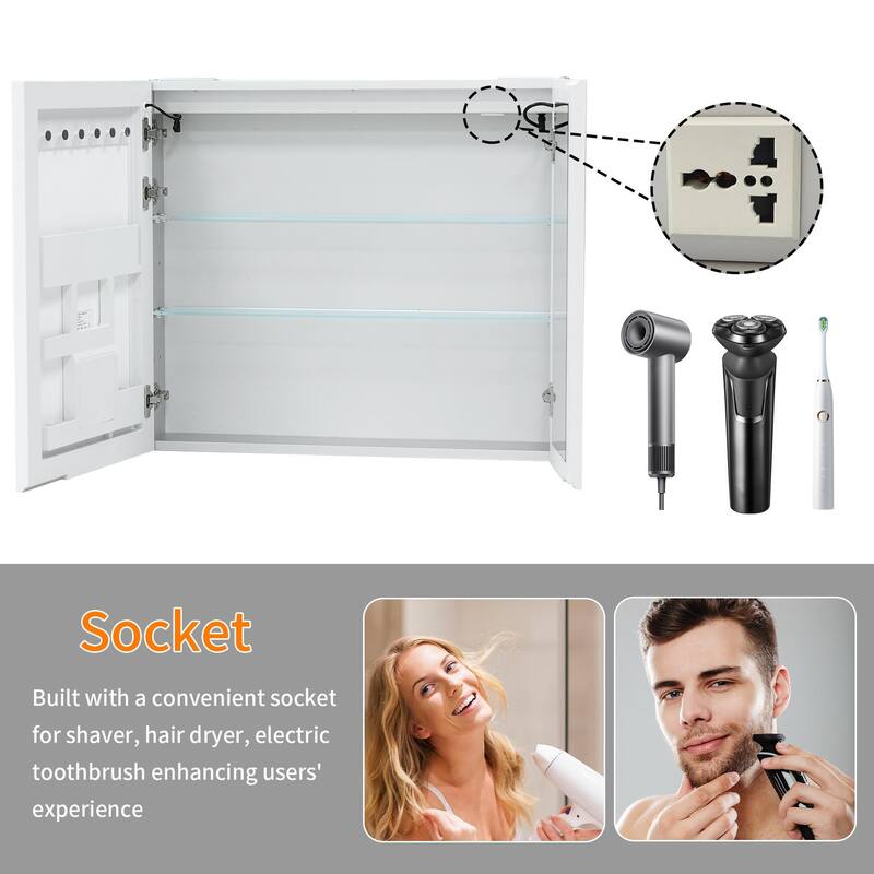 Wall Mounted Medicine Cabinet Bathroom Cabinet Jewelry Organizer with Bluetooth Dual Speakers Adjustable Glass Shelves