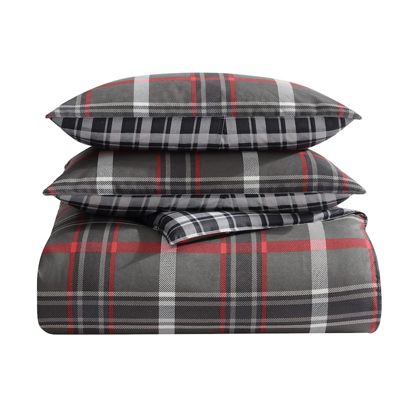 Eddie Bauer Willow Plaid Reversible Grey Duvet Cover Set