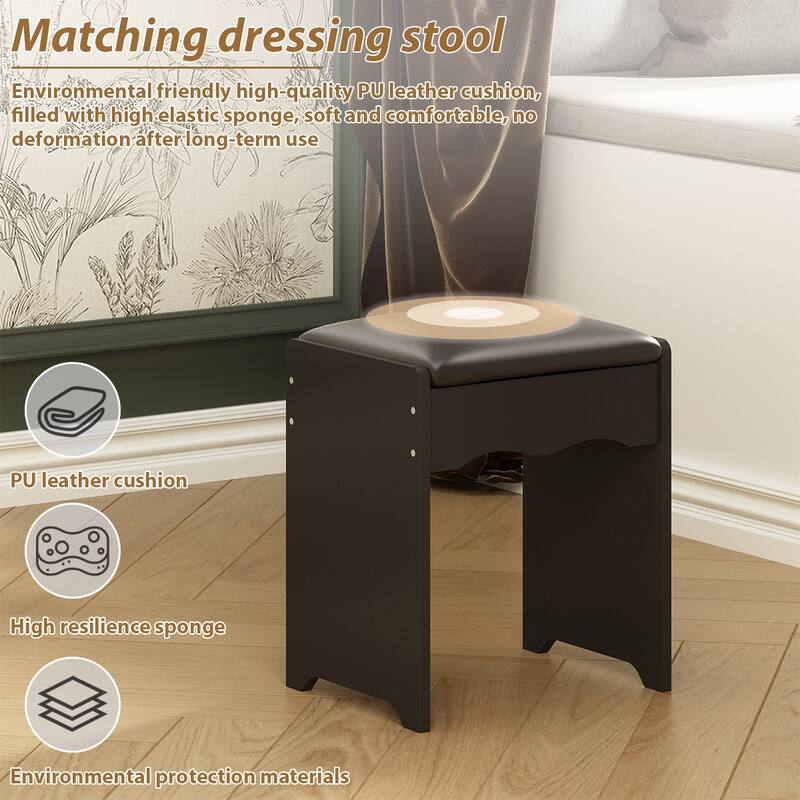 Makeup Vanity Set with Stool and 3 Color Touching Mirror Dresser Table - 39.4"W