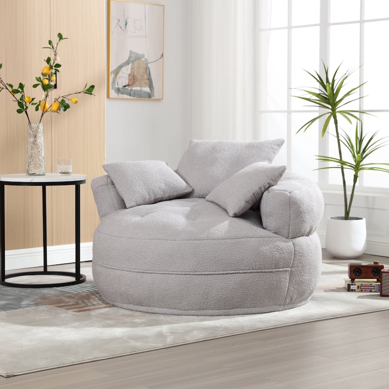 Chenille Sponge Single Sofa, Oversized Round Accent Chair Sleeper Couch Chaise Lounges for Living Room Bedroom Projection Room - Gray
