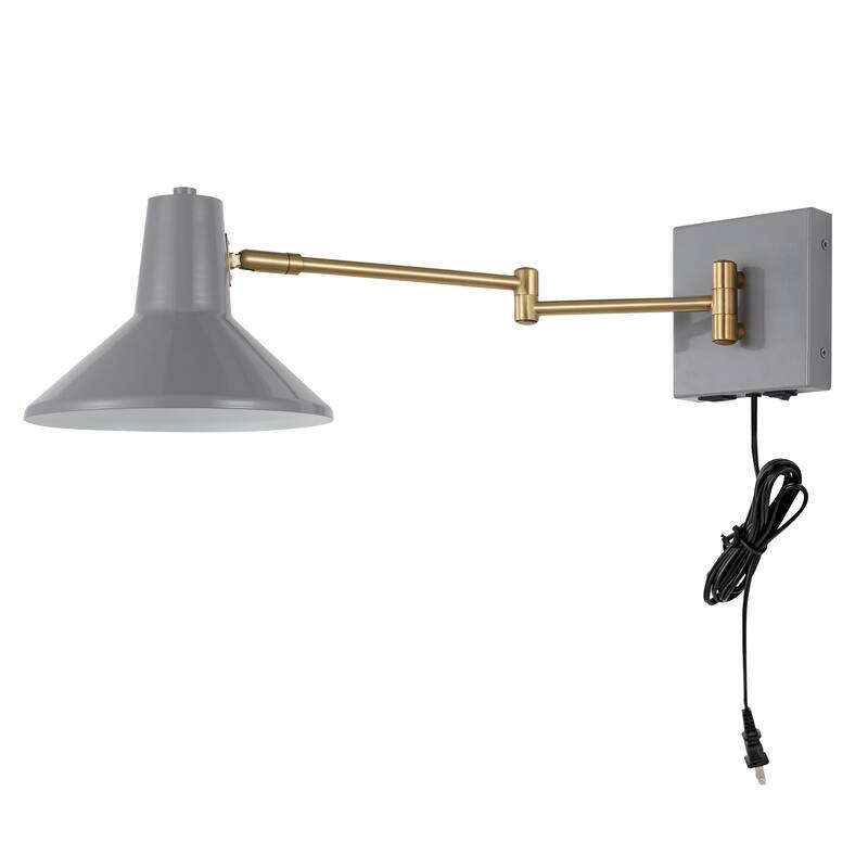 Max Swing Arm 1-Light Modern Midcentury Iron USB Charging Port LED Sconce, by JONATHAN Y