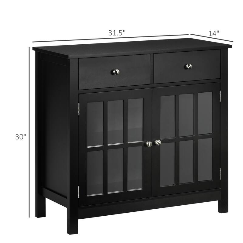 Glass Doors Sideboard Buffet with Adjustable Shelf and 2 Drawers