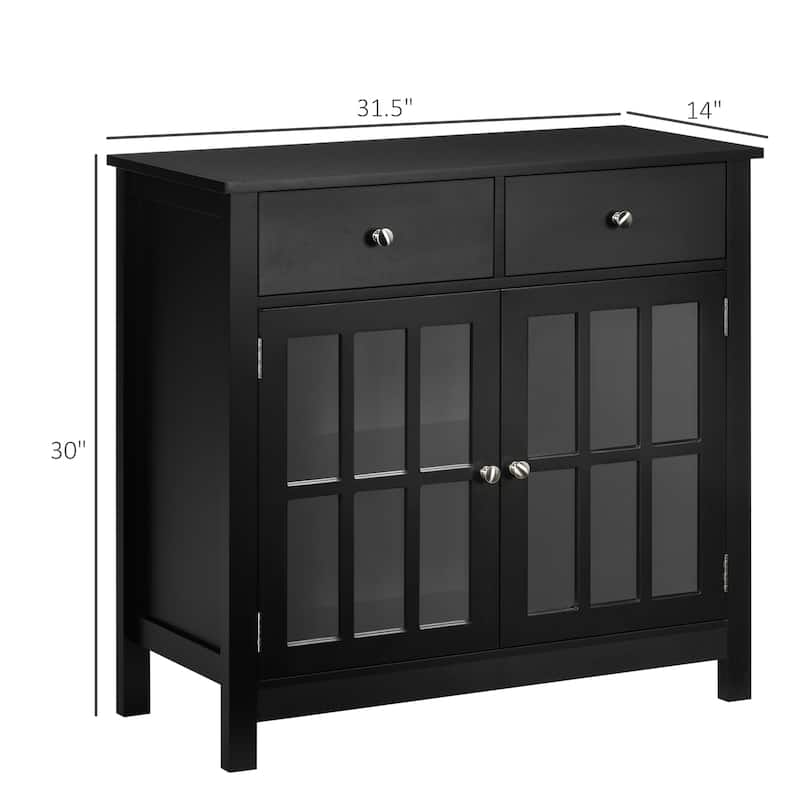 Sideboard Buffet Cabinet, Accent Kitchen Cabinet with Glass Doors, Adjustable Shelf and 2 Drawers for Kitchen, Black