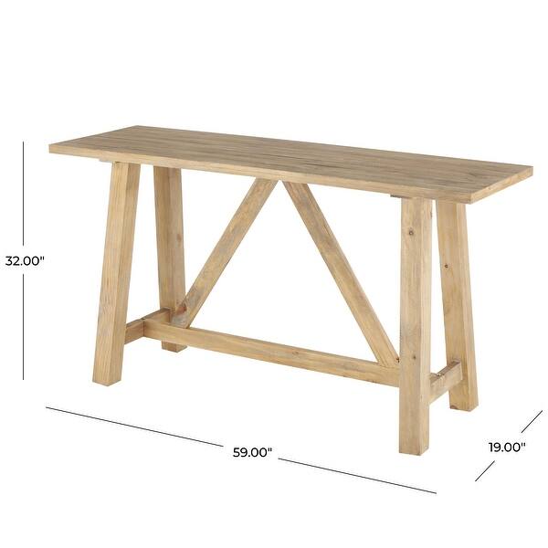 Light Brown Wood Living Room Console Table with Flared Legs and Crossed Beams