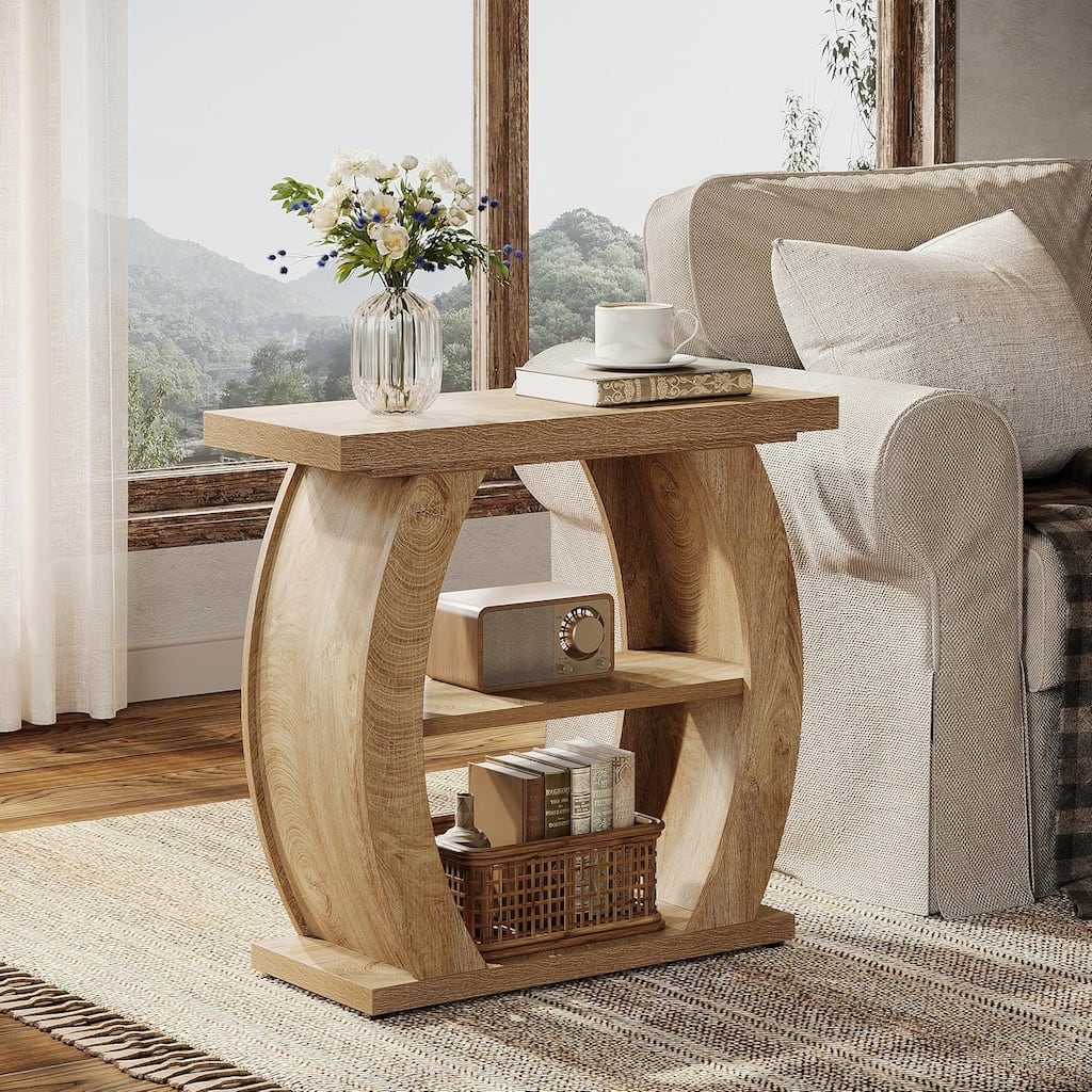 Side Table for Living Room, 3-Tier Farmhouse Narrow Wooden End Table Nightstands - 27.56" L x 11.81" D x 25.59" H