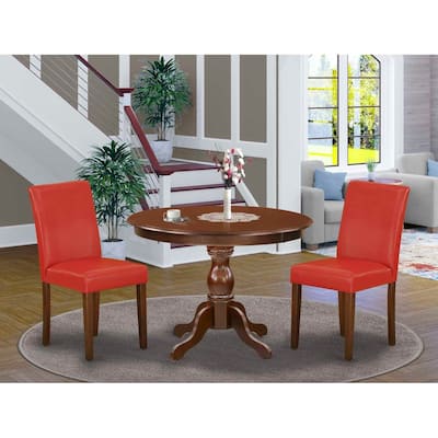 3-Piece Mahogany Finish Solid Wood Top-Dining Room Set with High Back-Seats 4
