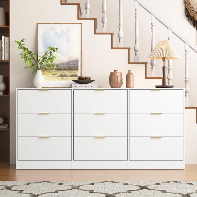 63" Large Wooden Deep Chest 9 Drawer Dresser for Living Room