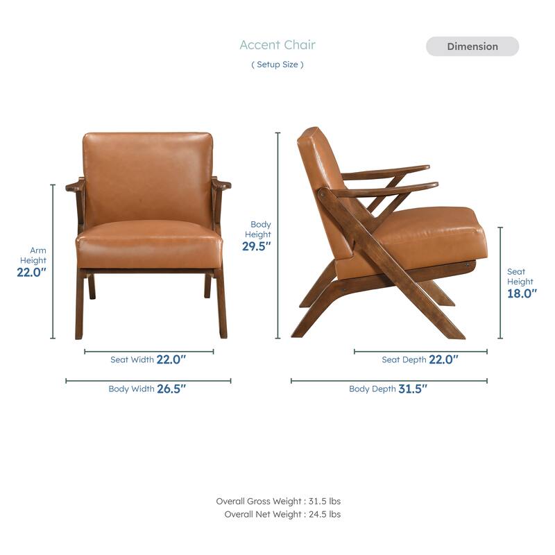 Rhys 26.5" Faux Leather Accent Chair - Solid Rubberwood Frame