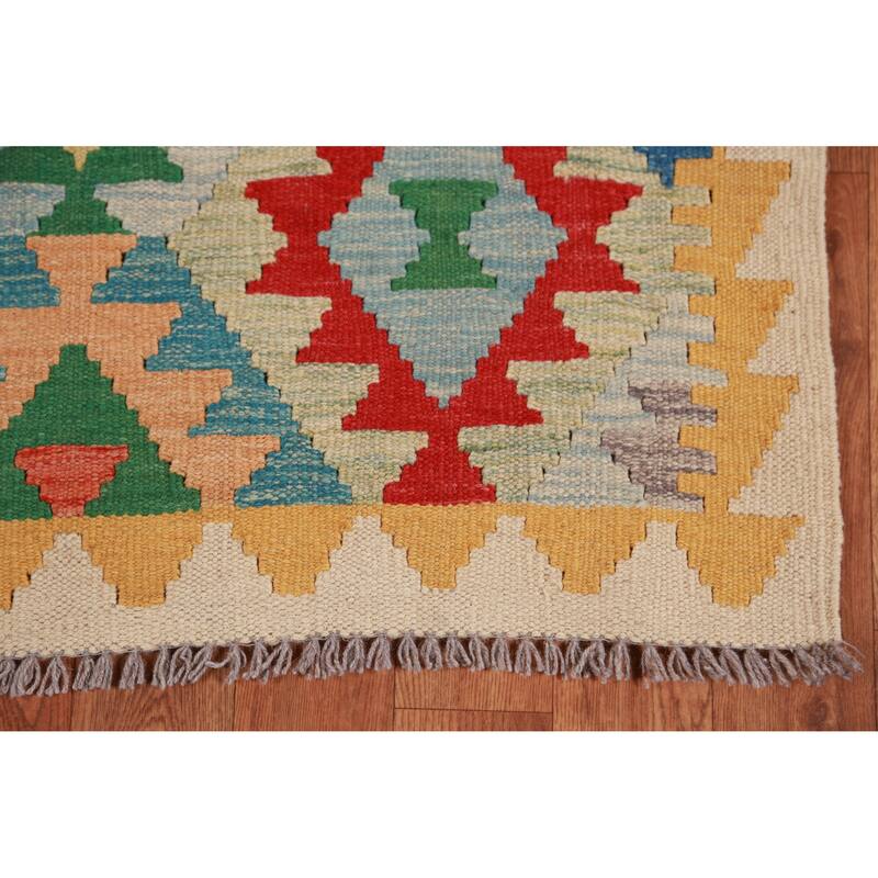 Kilim Oriental Runner Rug Hand-Woven Hallway Multi Wool Carpet - 2'8" x 12'9"
