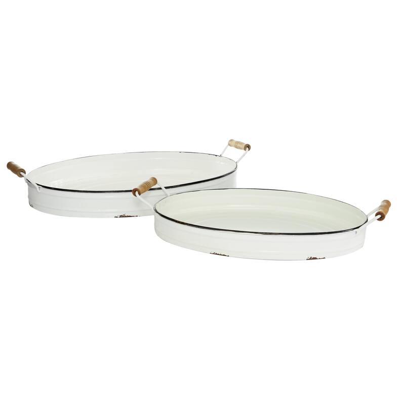White Iron Farmhouse Tray (Set of 2) - 21 x 15 x 4