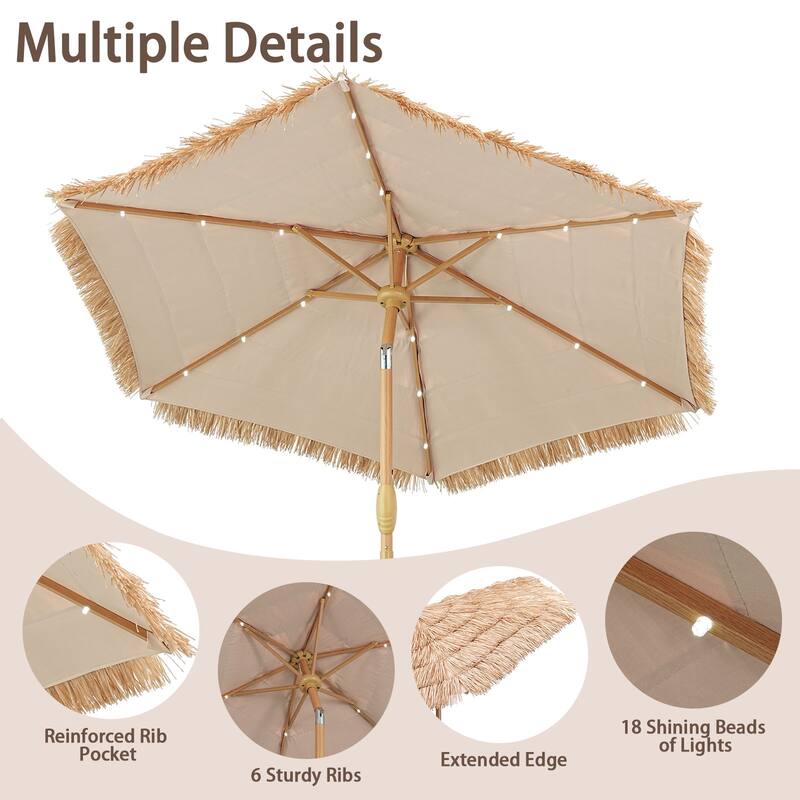 Autlaycil 7.5ft Thatched Tiki Umbrella with Light,Beach Umbrella for patios outside
