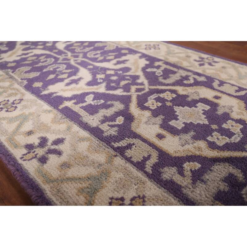Purple Oushak Oriental Runner Rug Handmade Wool Carpet - 2'6"x 9'9"