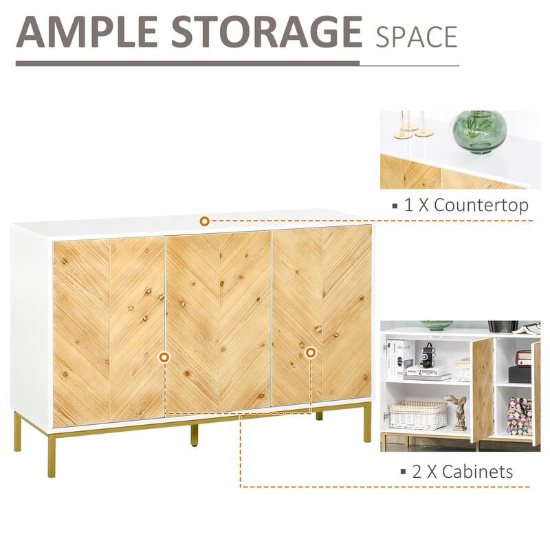 3 Door Sideboard Buffet Cabinet, Kitchen Cabinet, Coffee Bar Cabinet with Chevron Pattern, Adjustable Shelf and Metal Legs