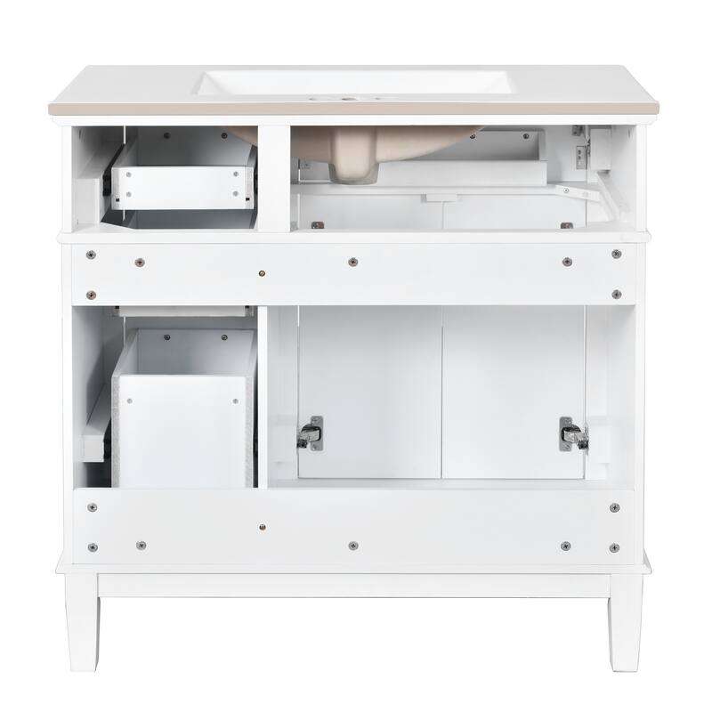GDFStudio - Elysia Wood & Ceramic 36" Bathroom Vanity with Sink, Soft-Close Doors & 4 Drawers
