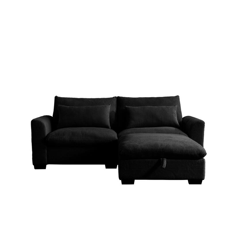 Multifunctional Loveseat Set with Storage Ottoman, Modern Sectional Sofa Corduroy Upholstered Couch with Pillows