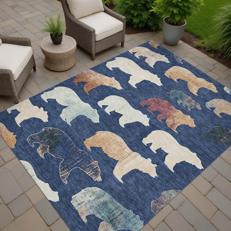 Machine Washable Indoor/ Outdoor Modern Bear Chantille Rug - Navy - 3' x 5'