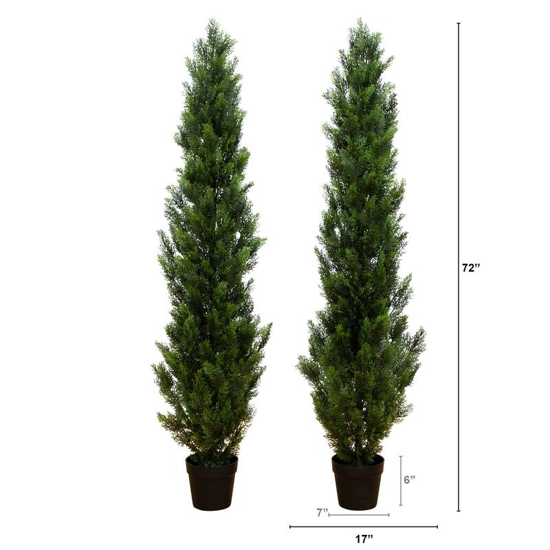 Cedar Artificial Topiary Tree with Planter - 6' - Set of 2