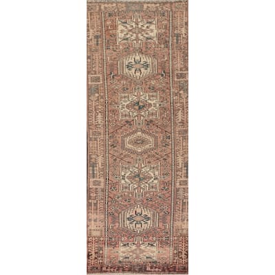 Tribal Pink Gharajeh Persian Vintage Runner Rug Wool Carpet - 3'0"x 10'6"