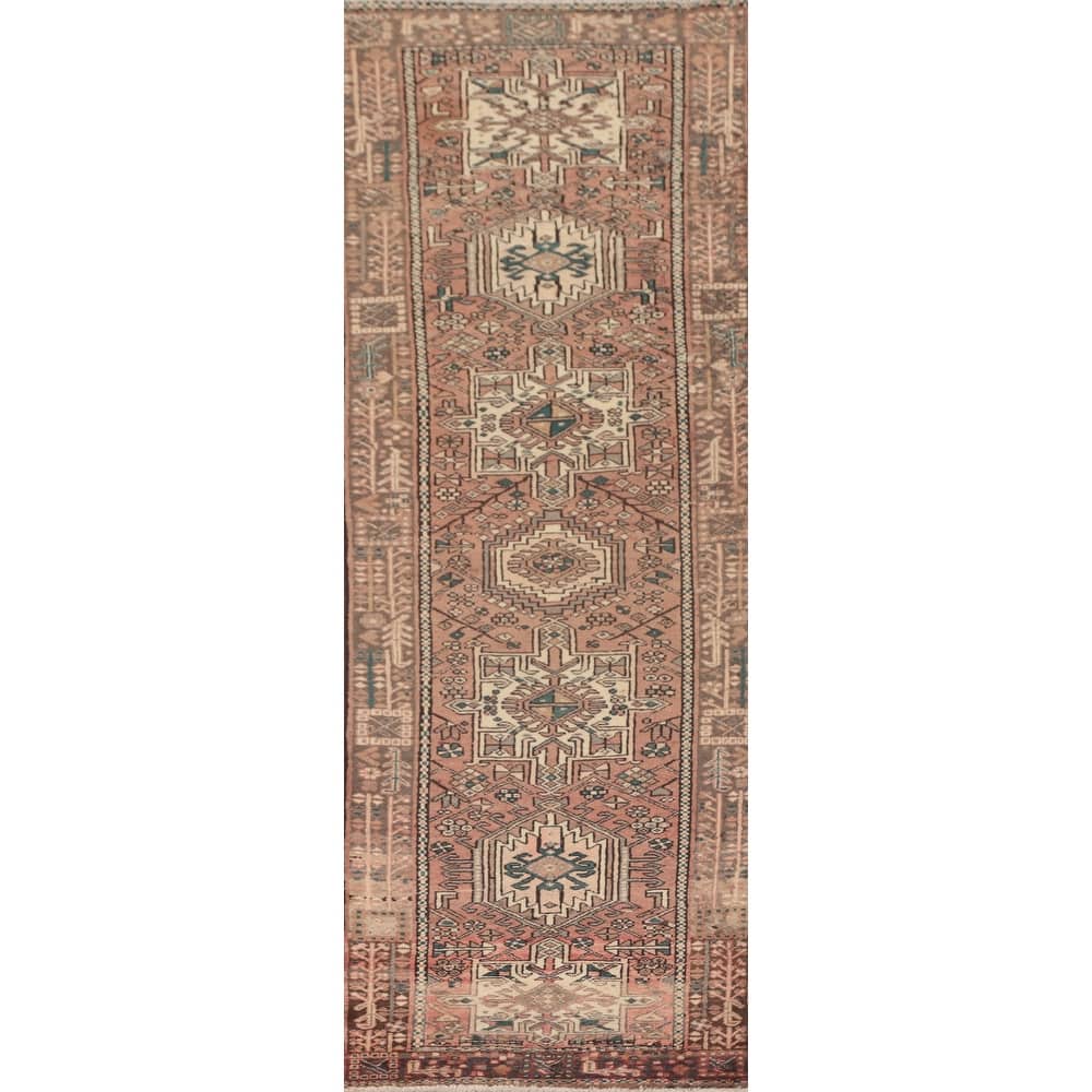 Tribal Pink Gharajeh Persian Vintage Runner Rug Wool Carpet - 3'0"x 10'6"