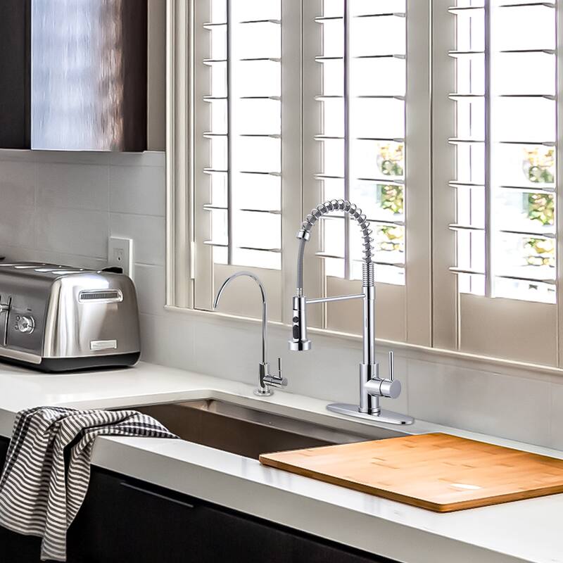 WOWOW Three Function Pull Down Kitchen Faucet with Drinking Water Faucet
