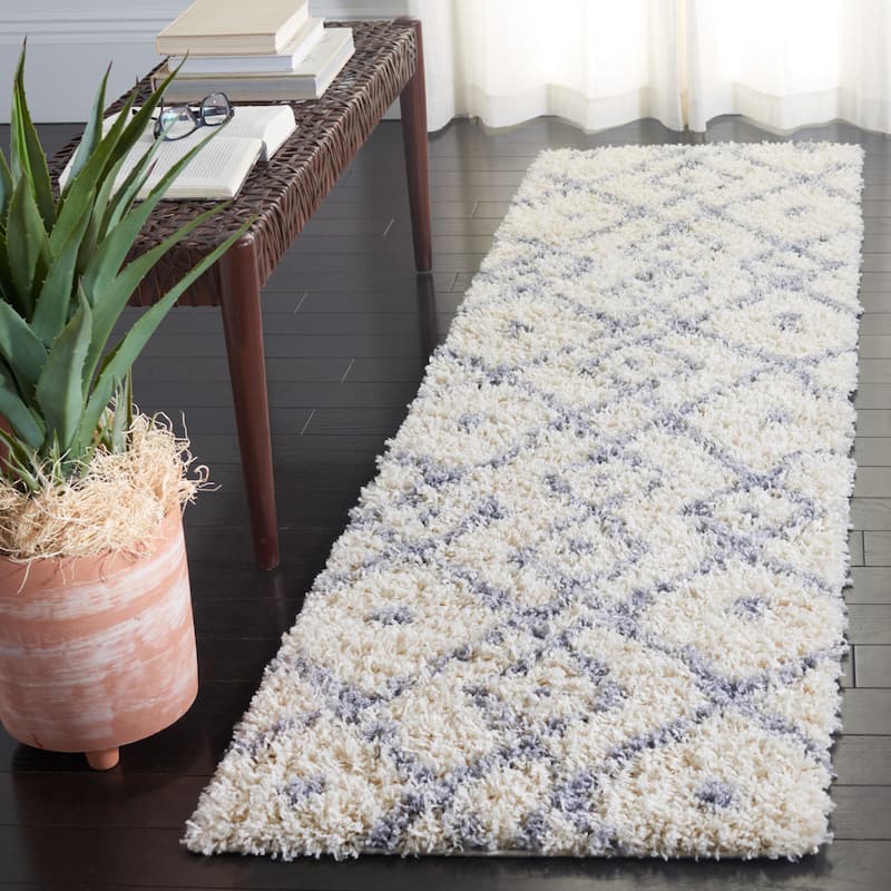 SAFAVIEH Venus Shag Zelma 1.75-inch Thick Rug - 2'2" x 8' Runner - Ivory/Grey