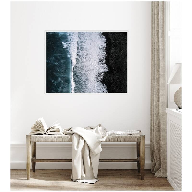 Kate and Laurel Sylvie Ocean Waves on the Black Beach in Iceland Framed Canvas by Michael Schauer