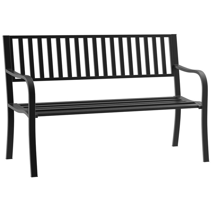 Outsunny 50" Slatted Steel Outdoor Decorative Patio Lawn Garden Park Bench with Durable Rust-Fighting Material