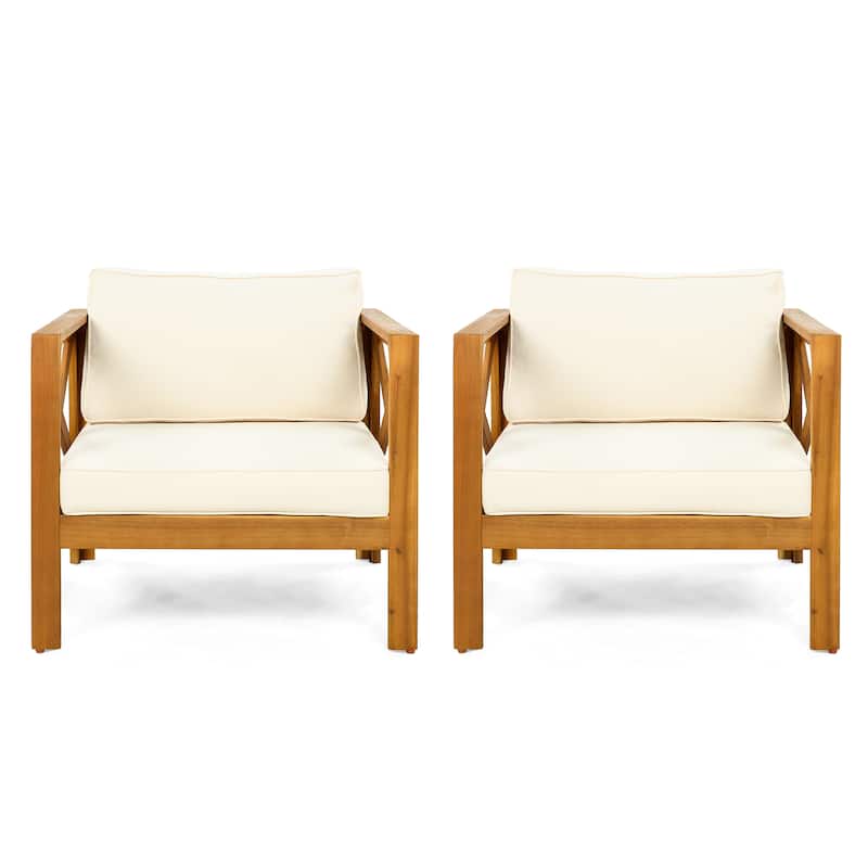 Outdoor Acacia Wood Club Wooden Armchair with Cushions (Set of 4), Conversation Set,Suitable For Outdoor Gatherings