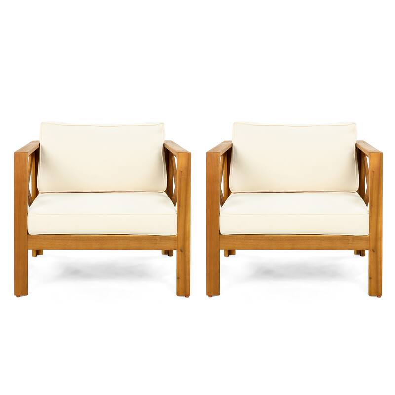 Outdoor Acacia Wood Club Wooden Armchair with Cushions ， Conversation Set,Teak Finish,Beige Cushion setof 4