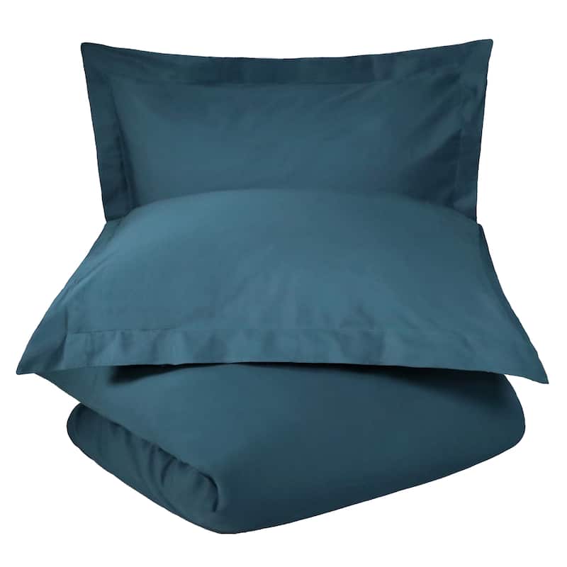 Superior 300-Thread Count Cotton Percale Duvet Cover Set - Navy - Full - Queen