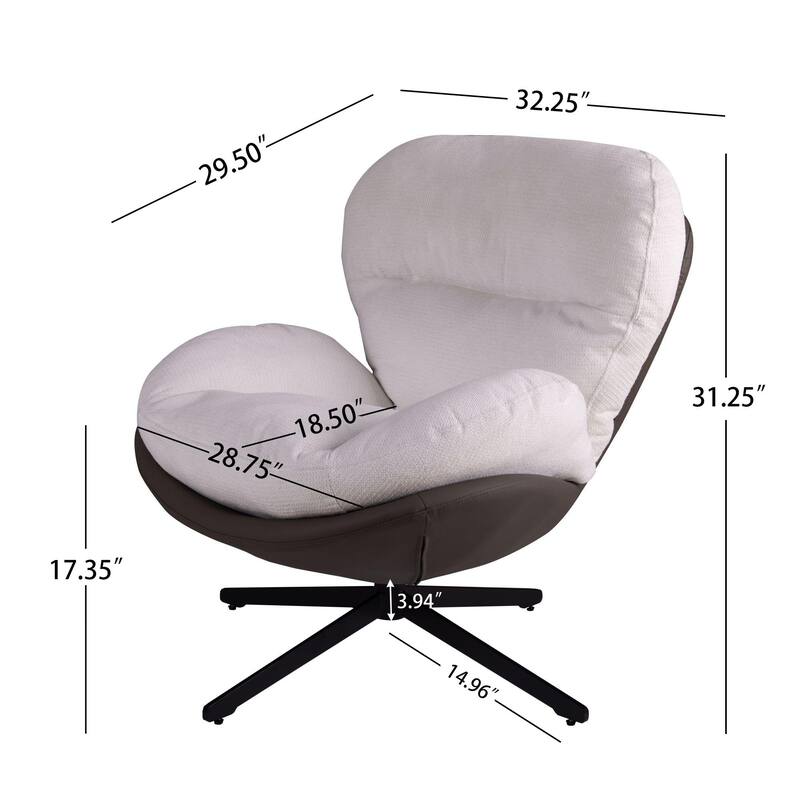 360° Swivel Accent Chair, Modern Chenille Lounge Chair with Faux Leather and Black Metal Base Frame, Comfortable Reading Chair