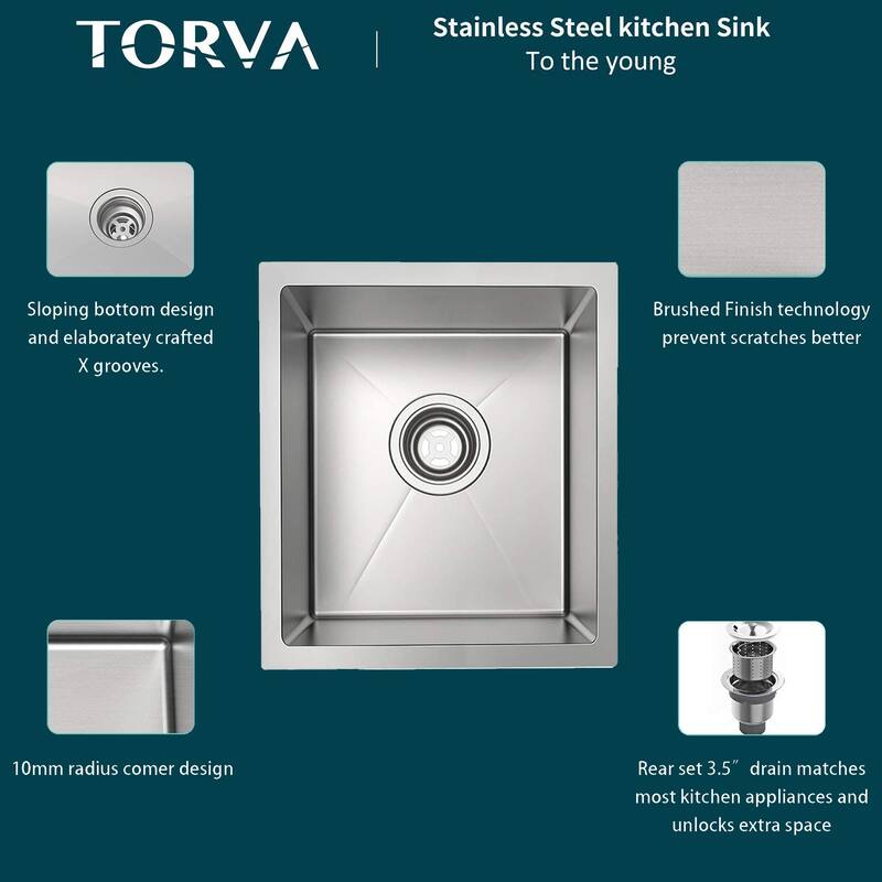 17 x 19 x 9 KITCHEN Sink, 16 Gauge Stainless Steel Single Bowl Undermount Bar Sink