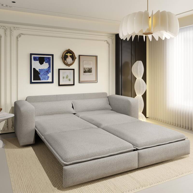 93" King Sleeper Sofa Bed - 3-in-1 Convertible Couch with Chaise Lounge, 2 Pillows, for Living Room, Office - Grey