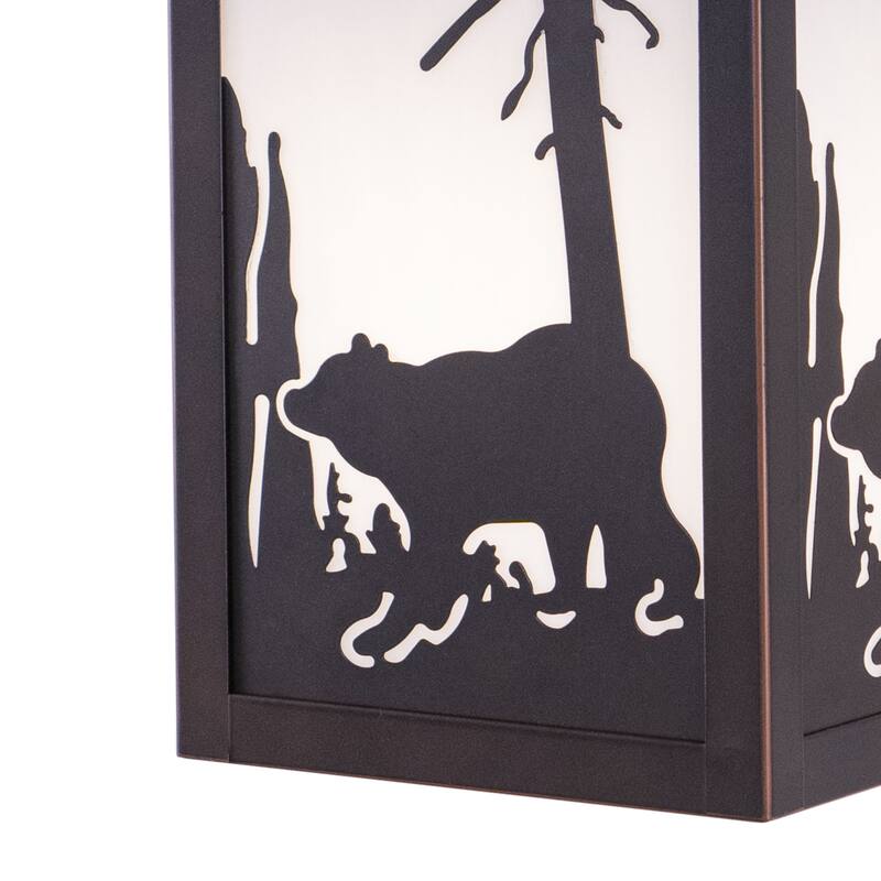 Bozeman 1 Light Bronze Rustic Bear Tree Outdoor Wall Lantern White Glass - 8-in W x 12.5-in H x 9-in D
